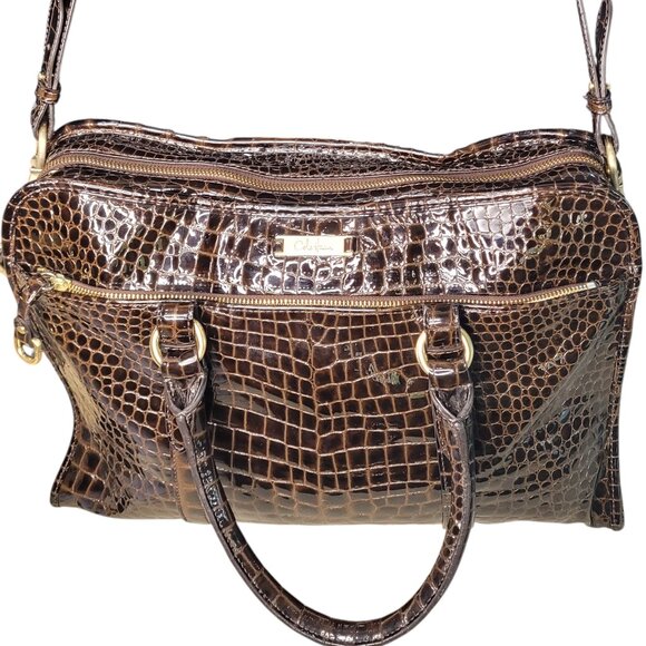 Cole Haan Black Croc Embossed Leather Satchel/Briefcase Women Large Size - Picture 7 of 16